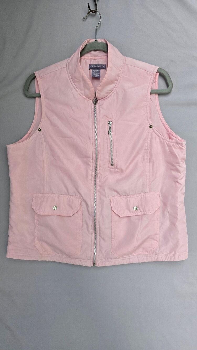 Laura Scott Vest Womens Large Pink Zip Front Pockets Collared Lined Lightweight